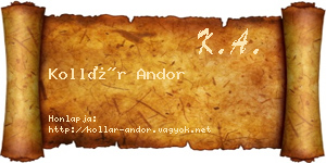 Kollár Andor névjegykártya